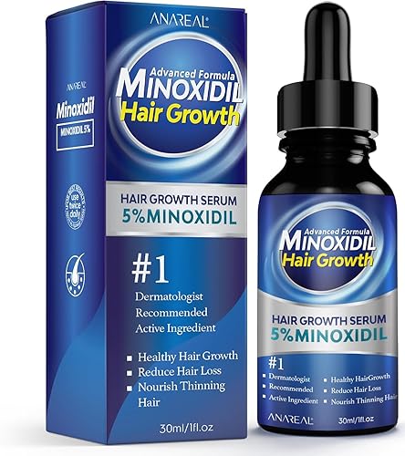 ANAREAL Minoxidil para hombres y mujeres, 5% de mininoxidil para hombres para crecimiento de barba enriquecido con biotina, minoxidil para el