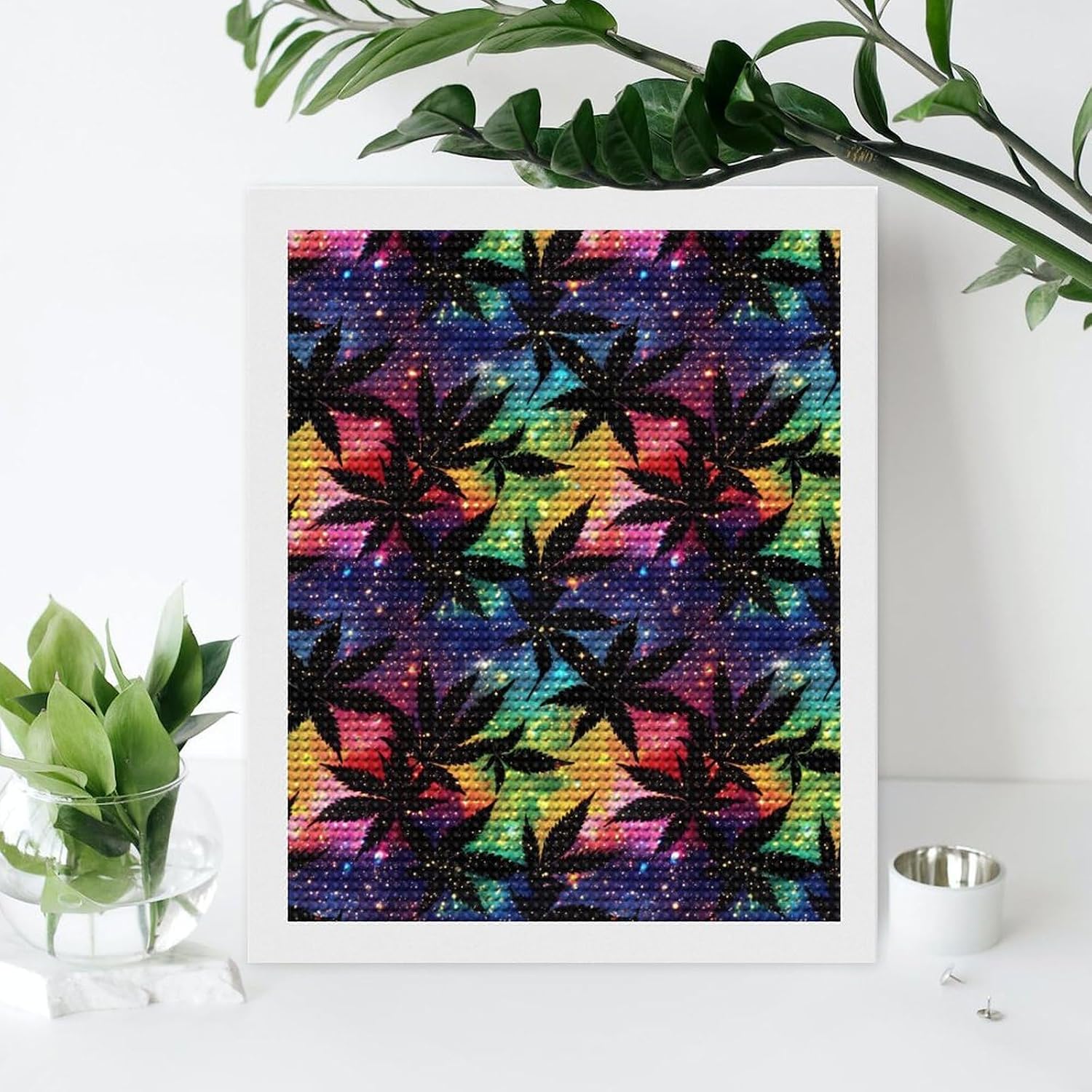 Galaxy Weed Leaves Diamond Art Kits for Adults Diamond Painting Full Drill Paintings Picture Craft for Home Wall Decor 16"x20"