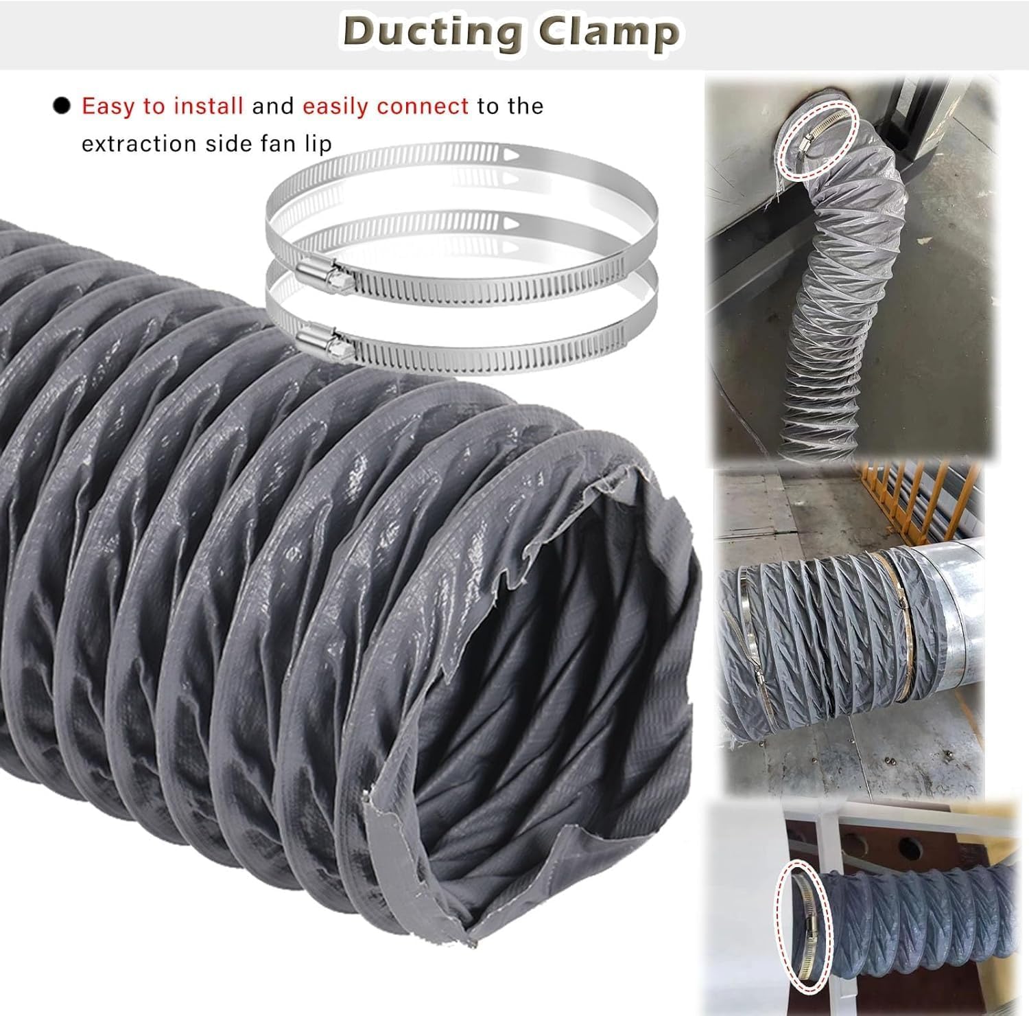 Indoor Air Duct Induction Intake Pipe Hos, 50mm 60mm 75mm 100mm 115mm 150m 200mm Dia Thread Ducting, Exhaust Tube Kit Flex for Car Ac/Factory/Tunnel(Dia-50mm(2"),L-5m(16.4ft))