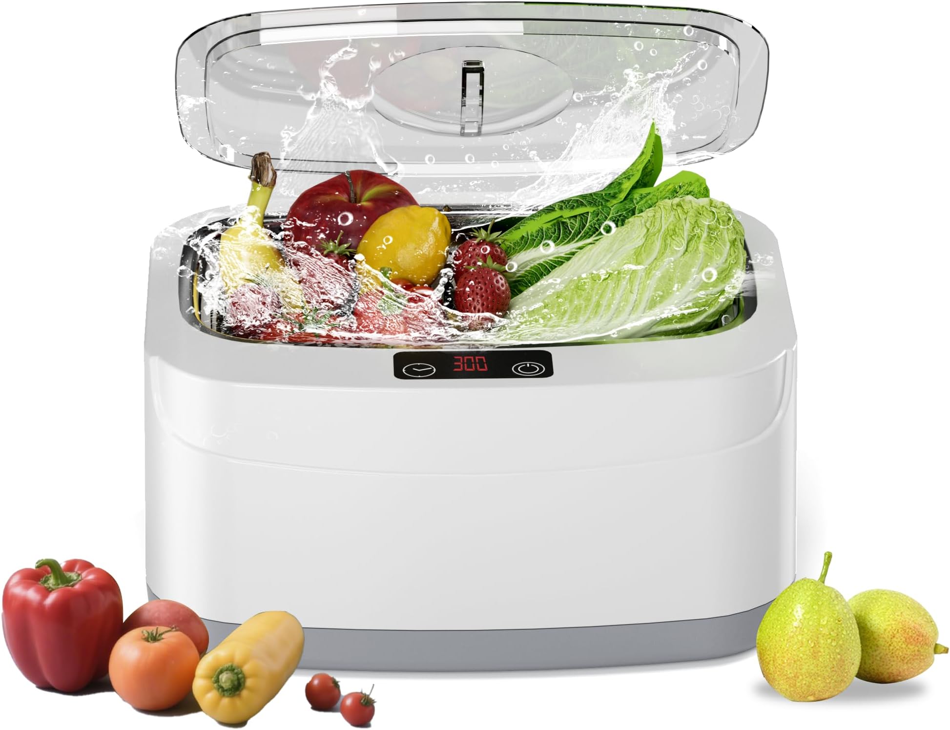 KUNPHY Fruit and Vegetable Washing Machine, Fruit Cleaner 2.5L 40kHz, 3 Timers Ultrasonic Vegetable Cleaner for Family Cleaning (White)