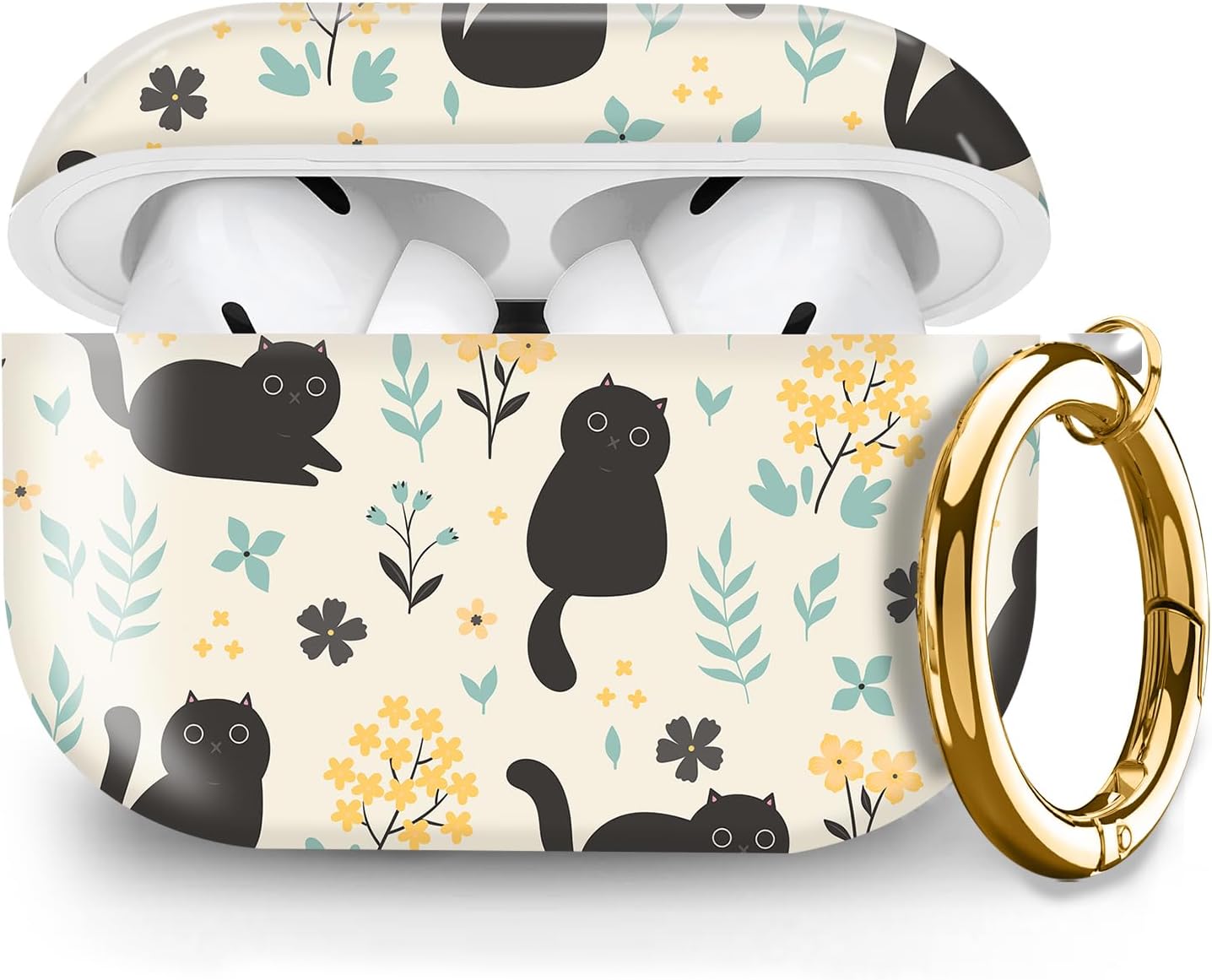 Cute Cat AirPods Pro Case with Gold Keychain