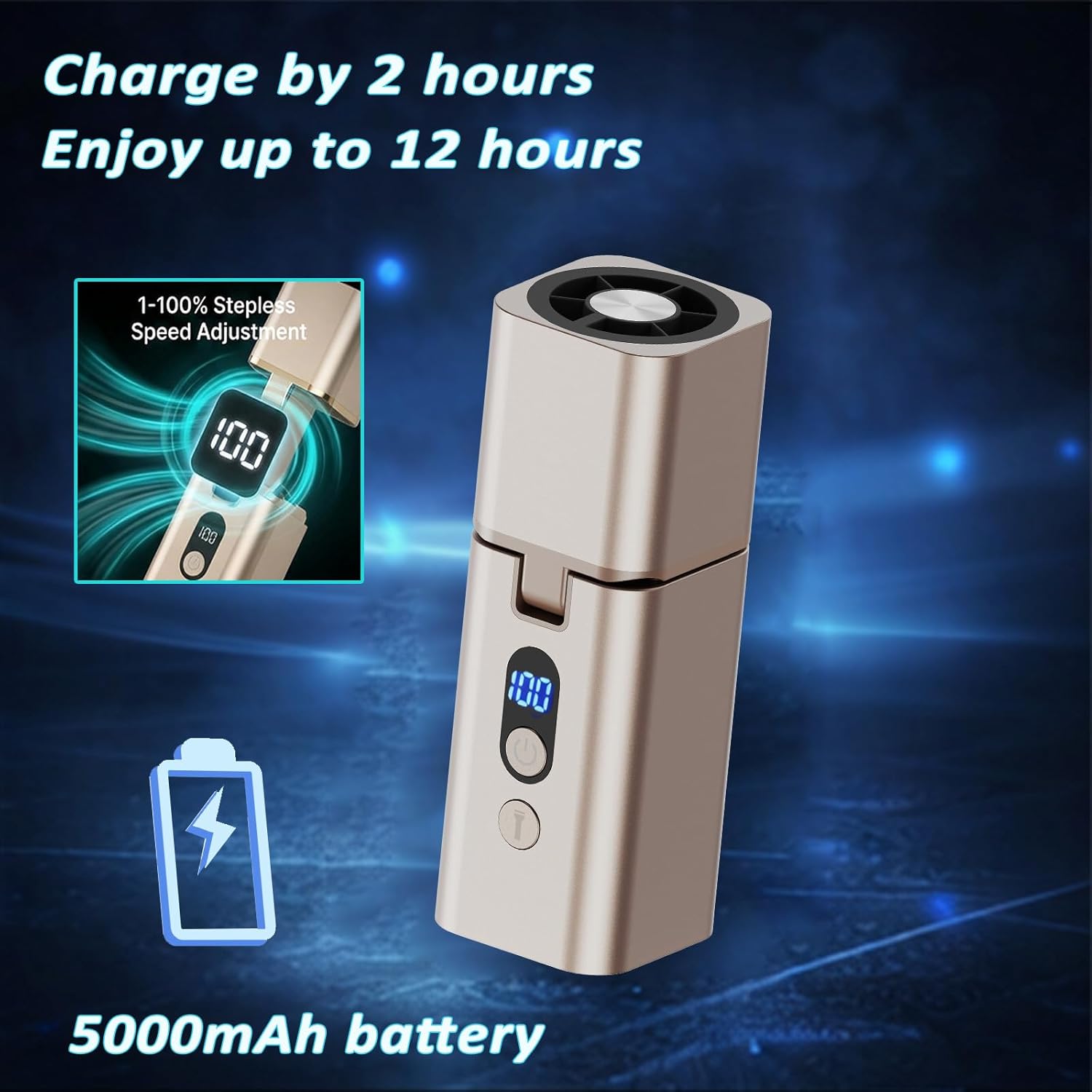 Metal Portable Mini handheld fan 1-100 speed 15000PRM,Rechargeable Pocket Personal handheld turbo fan 5000mAh with flashlight,Small hand held face fan for Travel Camping Beach,Gifts for Women (Gold)