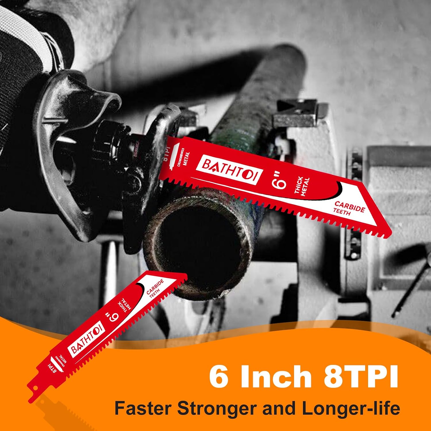 3 Pack 6 Inch 8 Tpi Carbide Reciprocating Saw Blades for Thick Metal Cutting, Cast Iron and Alloy Steel Cutting Sawzall Blades with Carbide Tipped Teeth for Longer Life and Faster Cutting Speed
