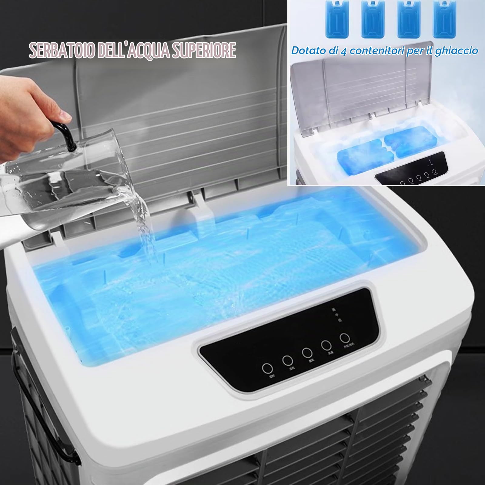Raffrescatore ad Acqua Di Grandi Tanica da 50 Litri, Raffrescatore Evaporativo con Funzione Umidificatore, 3 Impostazioni di Velocità, Oscillazione, Timer 7.5H, Telecomando, per Ambienti Fino a 60 M²