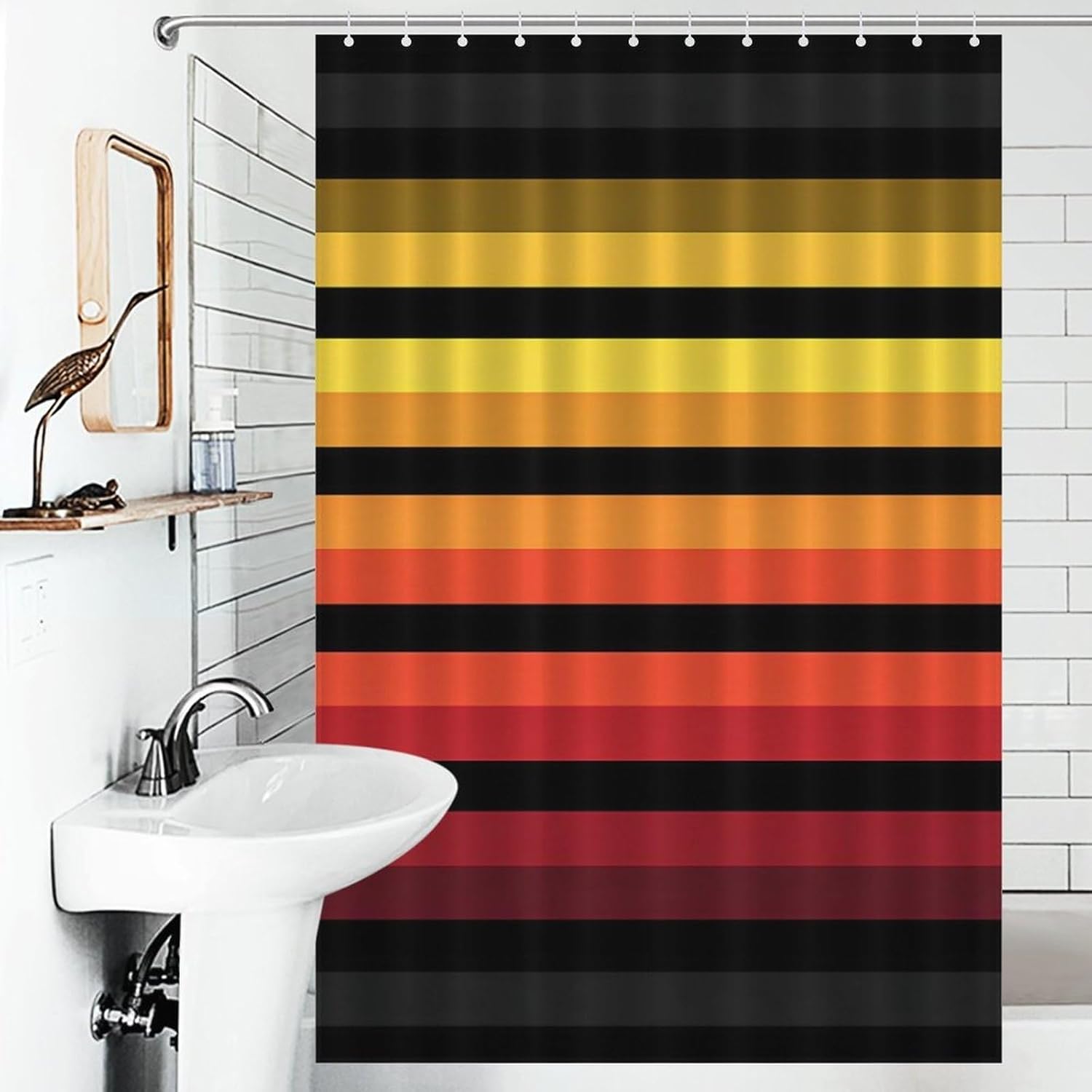 Yellow Orange Red Stripes Shower Curtain 46.85x70.87Inch（119x180cm） Polyester Bath Curtain Shower Curtains Printed Decorative