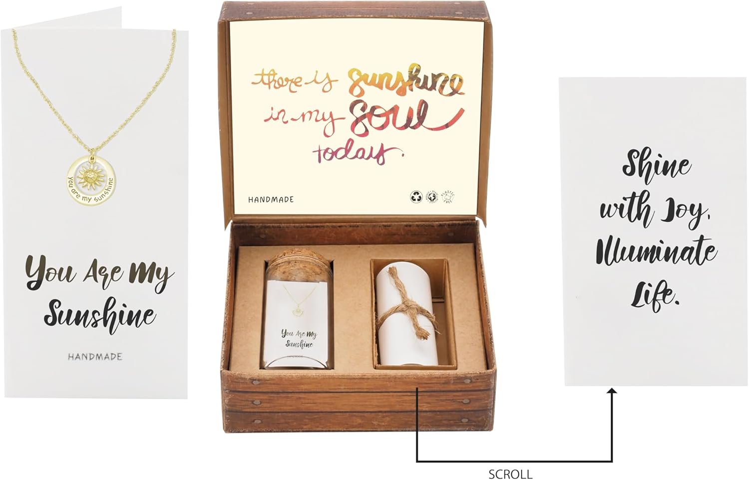 quan jewelry You are My Sunshine Inscription Sun Pendant Necklace, Personalized Gifts for Women with Greeting Card, Adjustable 16" to 18"