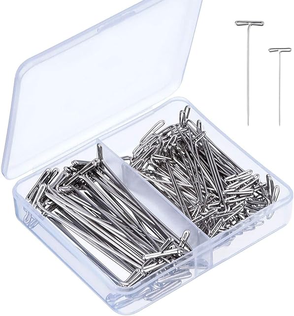150 Pcs T-PinsT Pins Wig Head Pins T Shaped Needle for Blocking Knitting Sewing with Plastic Box, Silver38mm/1.5inch and 51mm/2inch