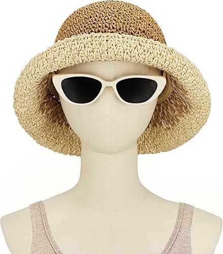 Miniatura 5 de Sombrero de paja para mujer, sombrero de playa plegable, sombrero de ala ancha
