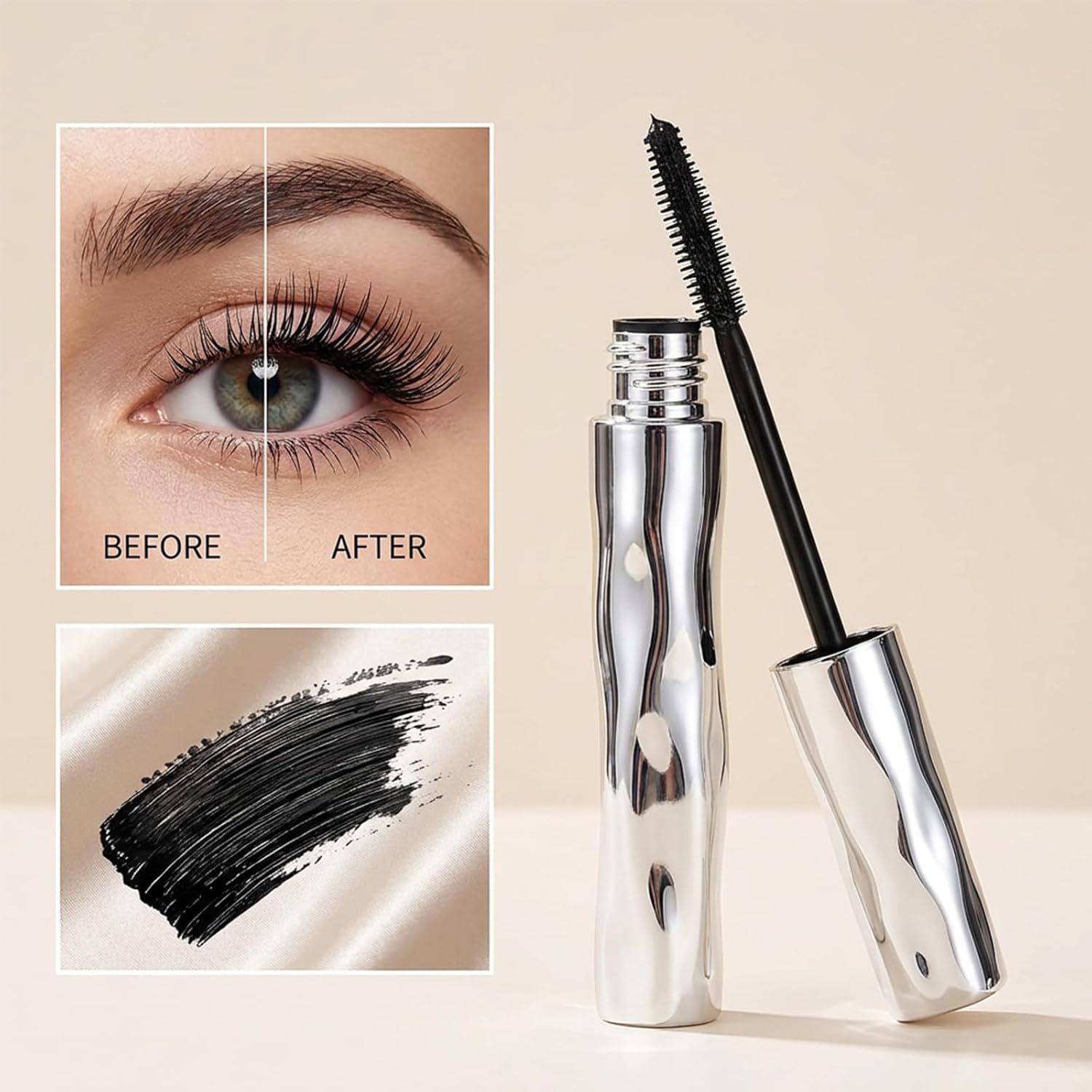 Waterproof Fibre Mascara with Tubular Lash Primer & Metal Wand, Smudge-Resistant, Lengthening & Curling, No Clumps for Defined Lashes, All-Day Wear (3)