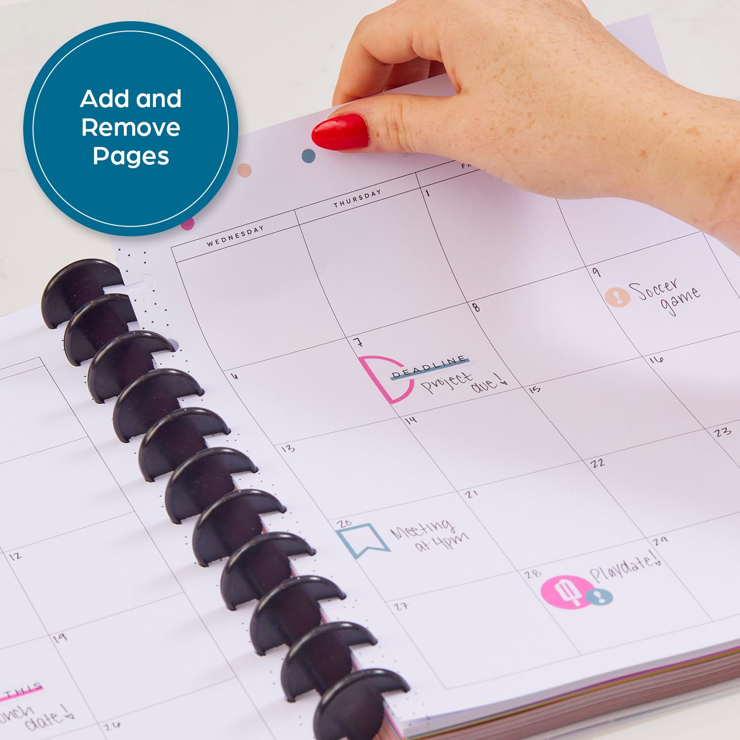 Happy Planner Plan + Planificador mensual de notas y cuaderno rayado, planificador de 12 meses sin fecha, 95 hojas con 4 separadores y 12 hojas de calcomanías, tema mágico bueno, tamaño grande, 8.5 x