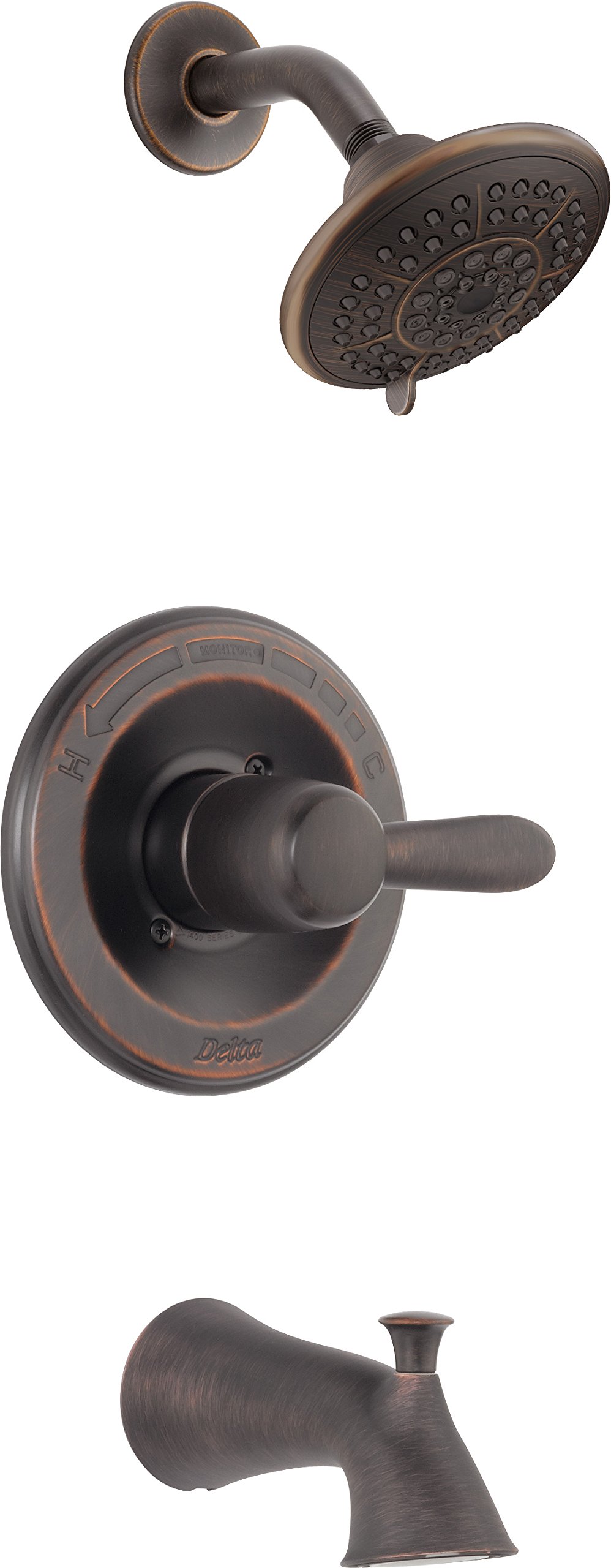 Delta Faucet Lahara 14 Serisi Tek Kulplu Küvet ve Duş Trim Seti, 5 Püskürtmeli Dokunmatik Temiz Duş Başlıklı Duş Bataryası, Venedik Bronz T14438-RB (Vana Dahil Değildir)