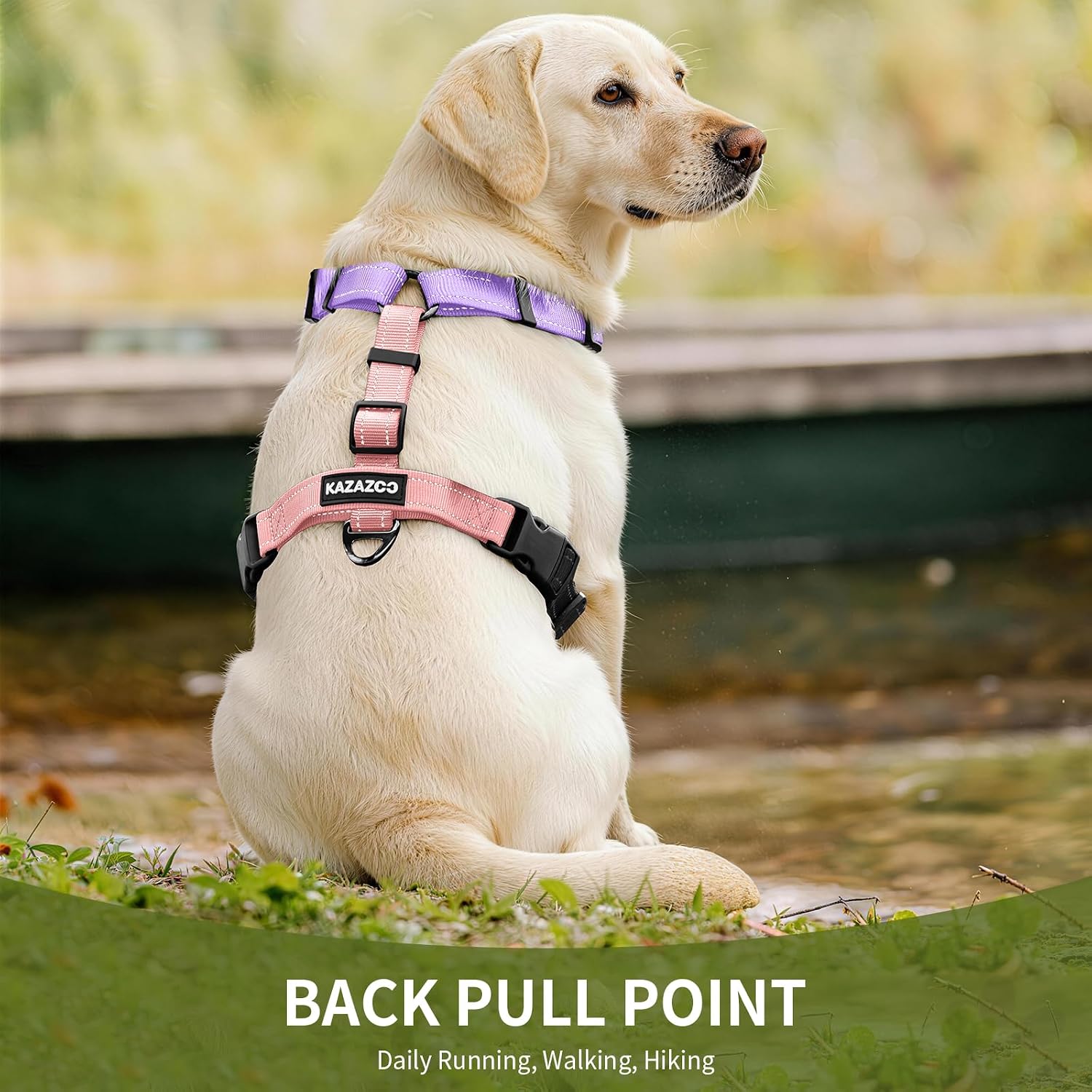 Dog Harness,Adjustable No Pull Dog Harness,Y-Shaped Design,Buckle-Neck Balance Harness with Reflective, Ideal for Dog Training Hiking, Easy Walk Harness,Durable High-Tensile Nylon Pink-L