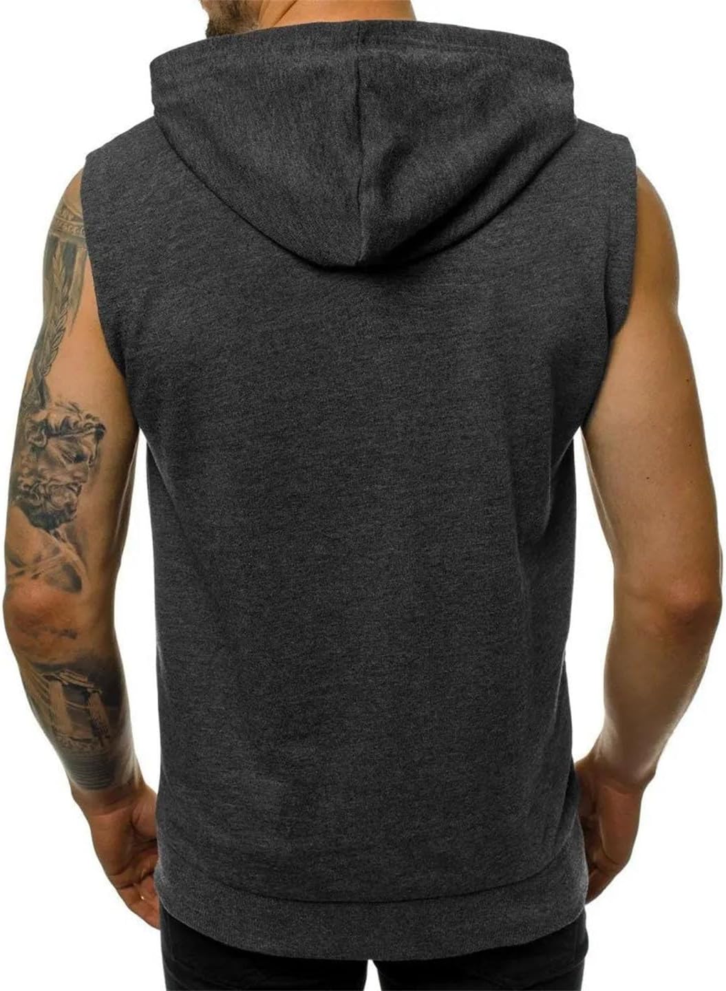 Men Tank Tops Hooded Sleeveless Cardigan Running Training Fitness Vest