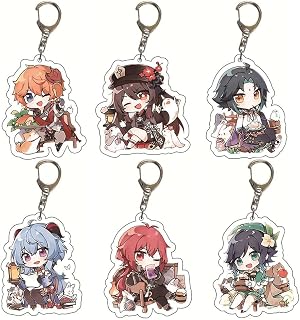 Anime Keychain,Funwaretech 6 Pcs Acrylic Cute Kawaii Keychain Genshin Impact Keychain Figure Keychains Cute Phone Accessory (Type-A)