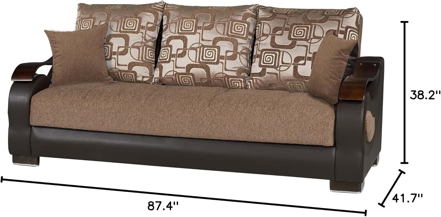 Sweet Home Stores 87" Convertible Sofa Bed with Storage, Firm, Fabric, 3 Seater, Upholstered Sleeper Sofa Couch, Futon for Living Room, Brown Brown Sofabed image 2 of 5 B0CS4XZ769