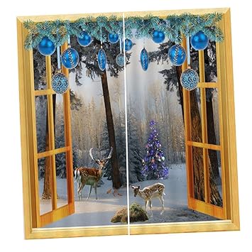 IVELECT 2Pcs Landscape Scenery Window Door Curtains Blinds 3D Printed Decoration 8#