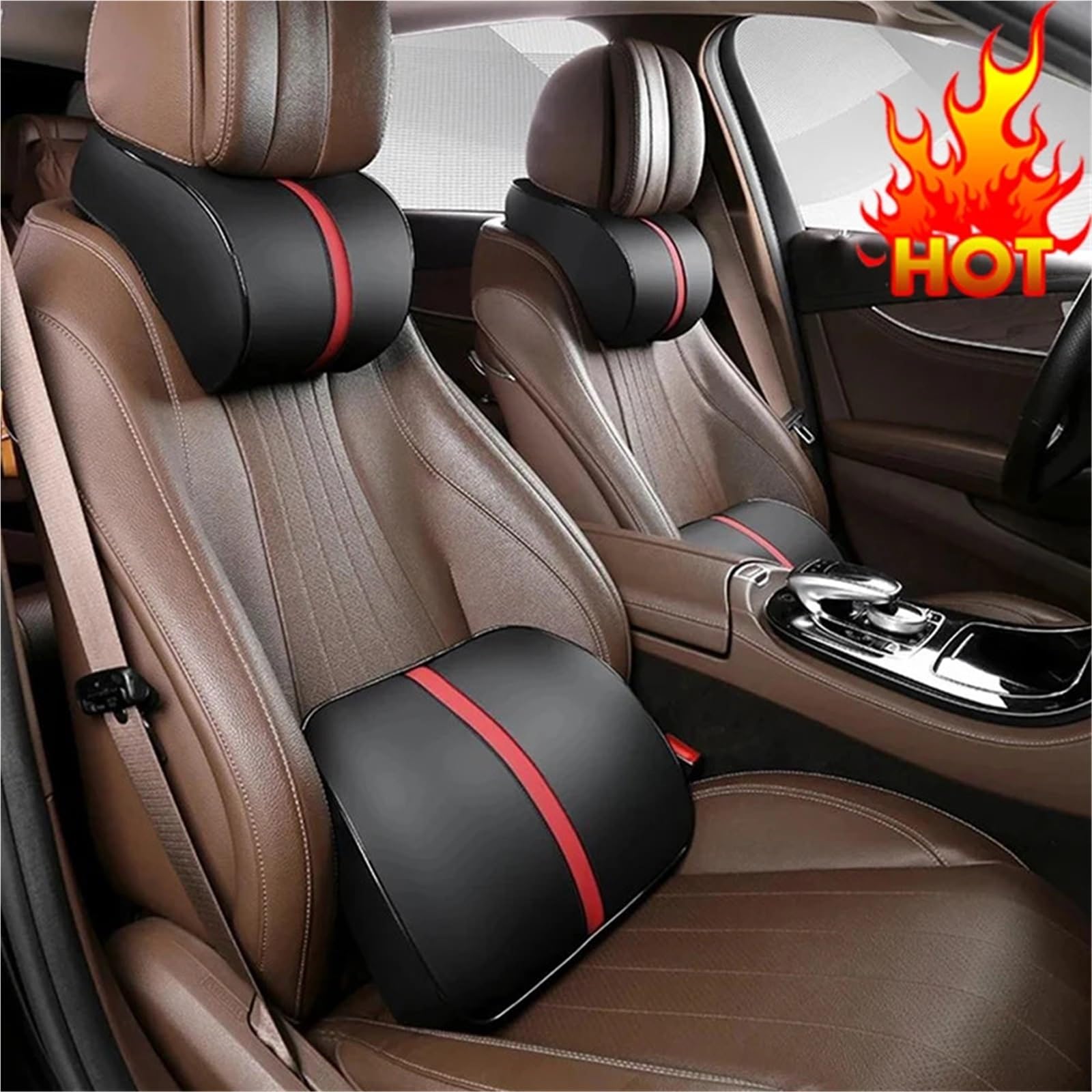 Car Pillow Driving Seat Cuscino per il collo dell'auto in pelle PU, supporto per poggiatesta del sedile, cuscino in memory foam, supporto lombare per poggiatesta automatico(D)