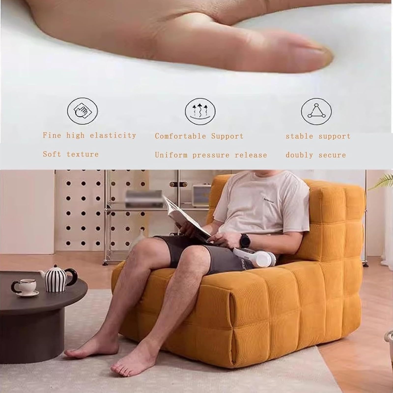 Komprimiertes Sofa, fauler quadratischer Stuhl, weicher Cordstoff, bequemes Bodensofa für Wohnzimmer, Schlafzimmer, Büro, vielseitiger Freizeitsitz (Einzel) – perfekt für Entspannung