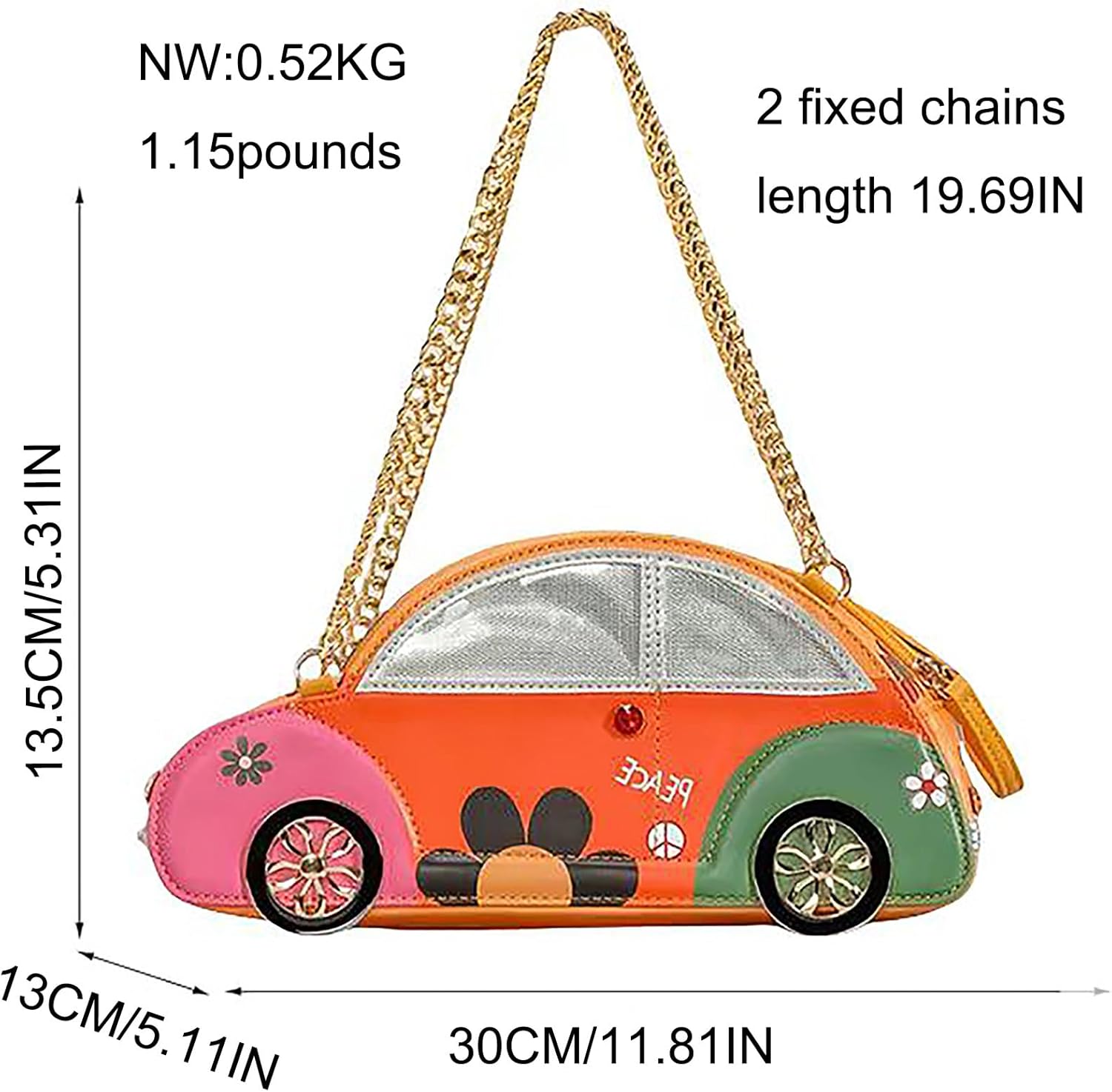 Women PU Leather Car Shaped Chain Shoulder Bag Handbag Purse - Image 4