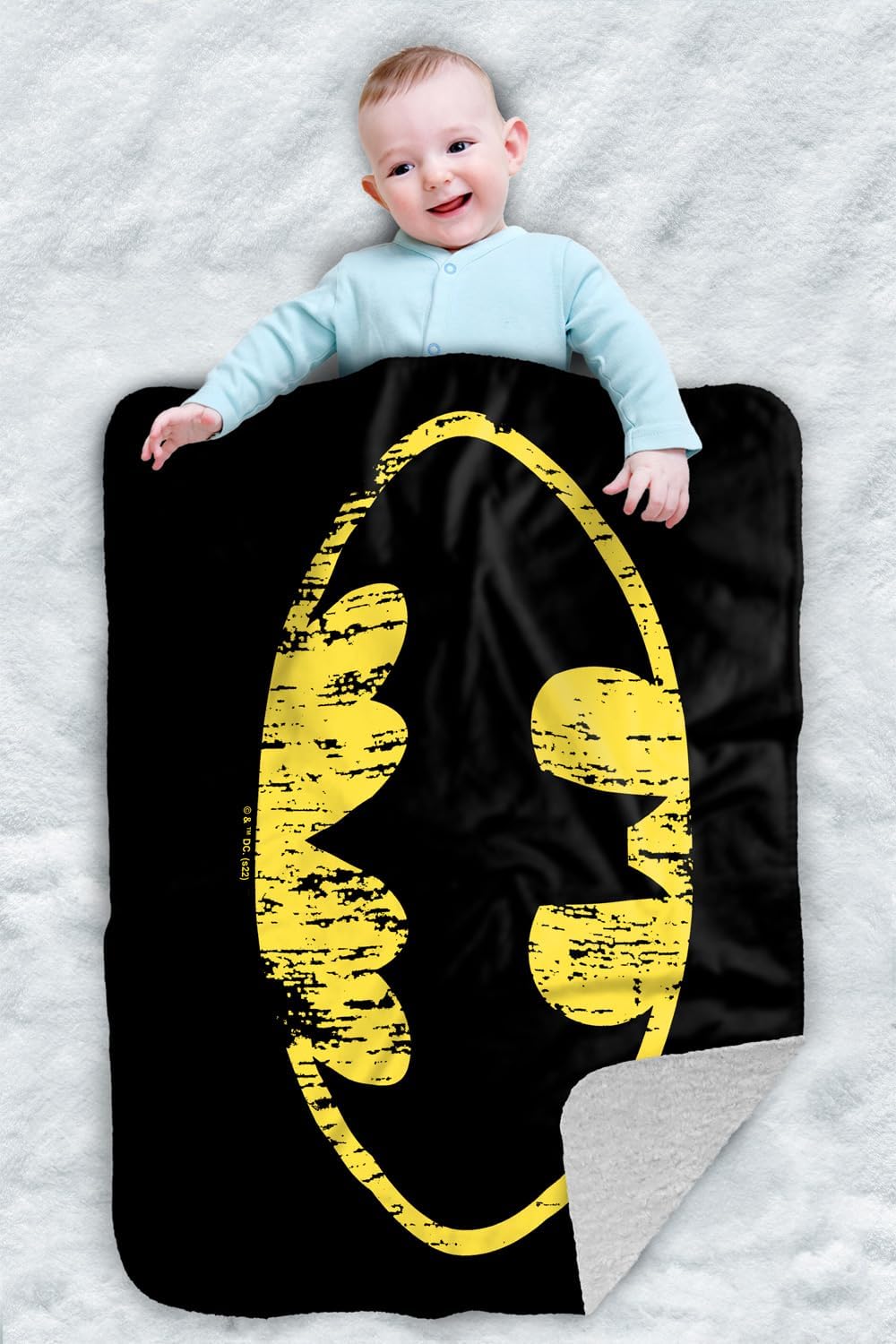 Batman Classic Logo Distressed Sherpa Baby Blanket, Warm Soft Cozy, Unisex for Infants Girls & Boys 30"X40"
