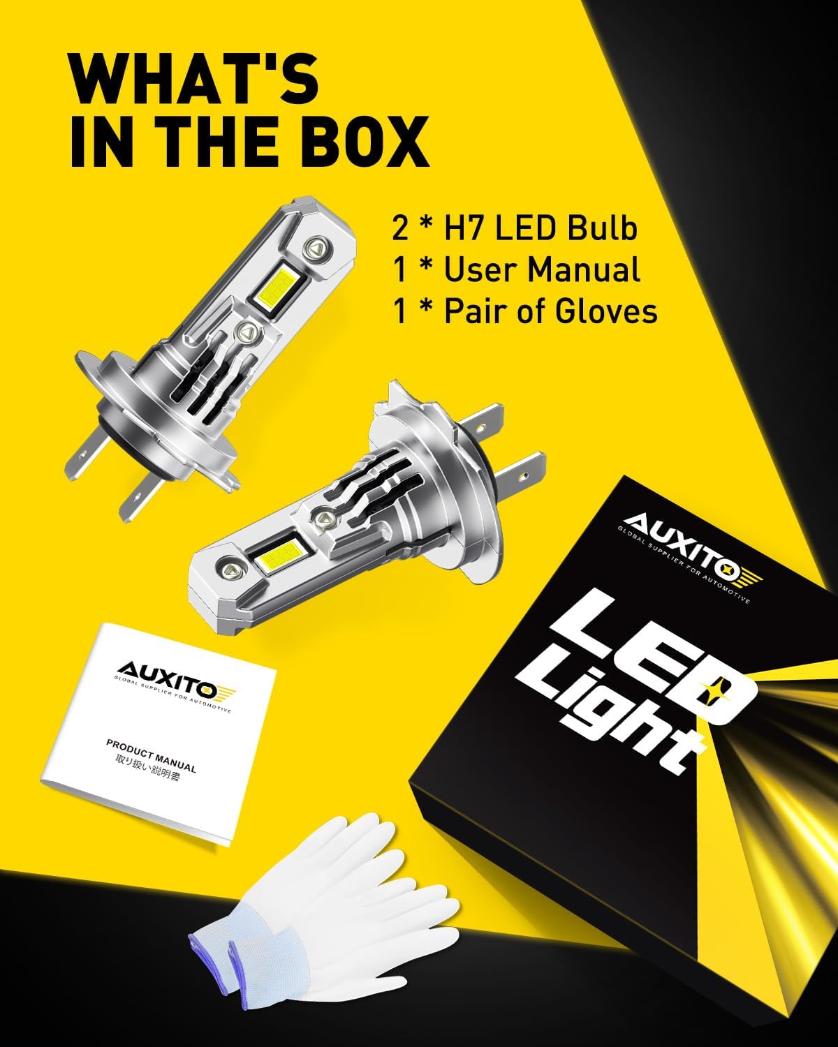 AUXITO Upgraded H7 Bulbs, 900% Ultra Brightness, 6500K White, 1:1 Halogen Size, H7LL LED Fog Light, Non-polarity, No Adapter Required, Plug and Play, Pack of 2