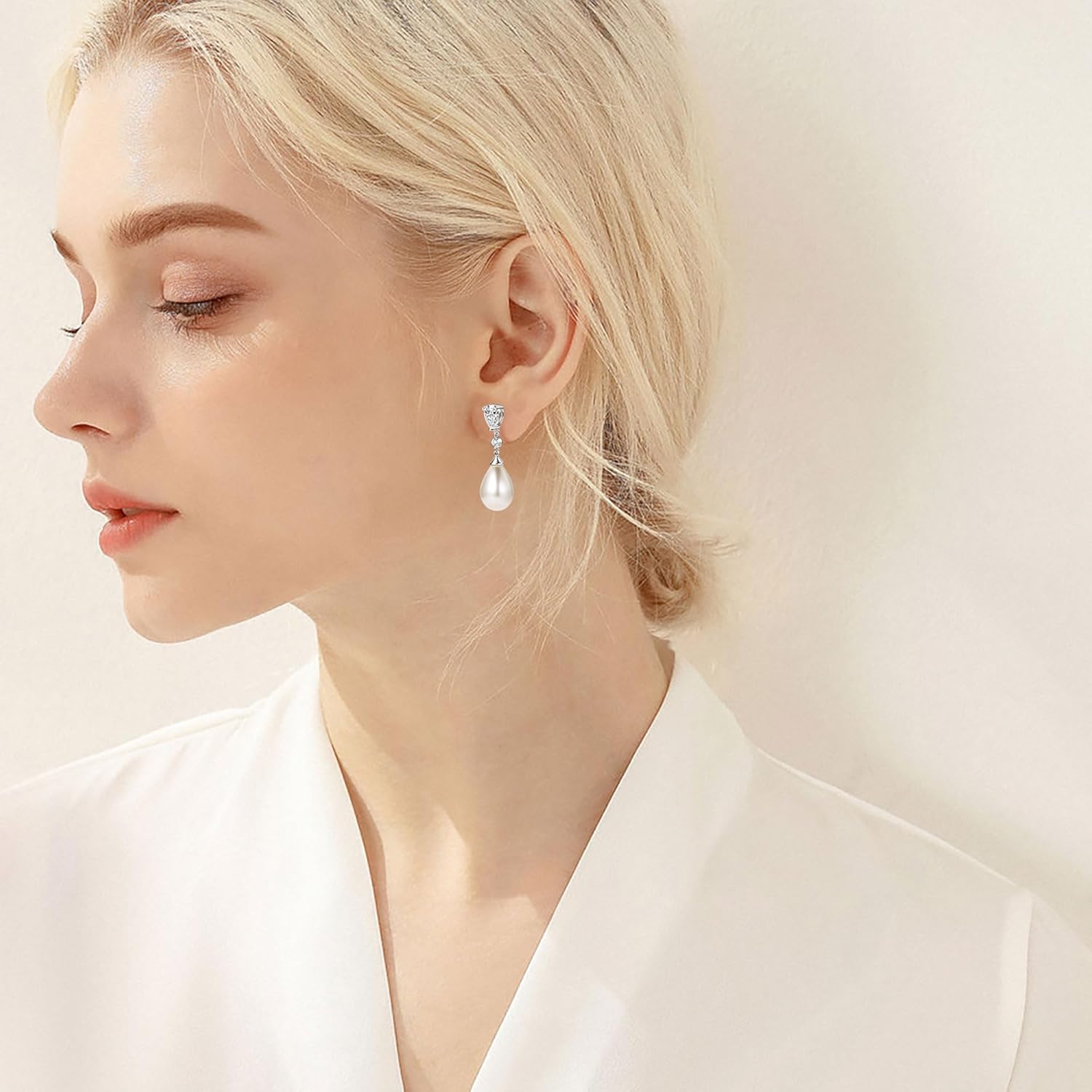925 Sterling Silver Pearl Drop Earrings for Women, June Birthstone Long Dangle Pearl Jewelry Gifts for Her - Image 4