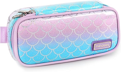 mibasies Estuche para lápices para niñas, estuche para lápices para niños, caja suave de arcoíris para bolígrafos (escala azul y púrpura)