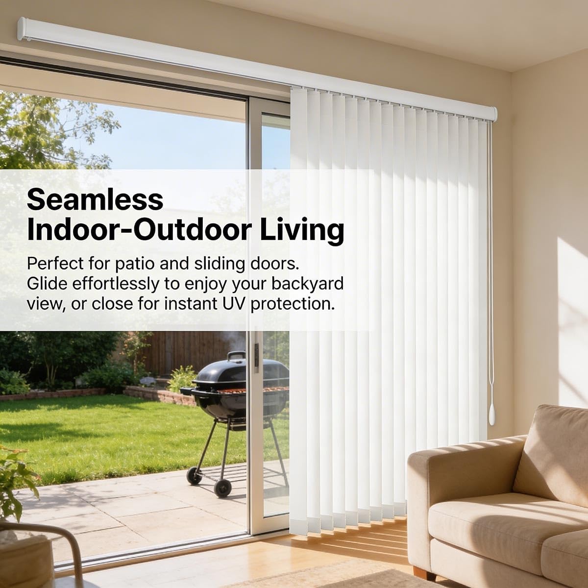 White Panel Track Blinds for Sliding Glass Doors 68 72 78 84 98 108 110" Vertical Window Blinds for Home, Room Darkening Fabric Slats for Patio Doors & Large Windows, Cordless(W48x120in)