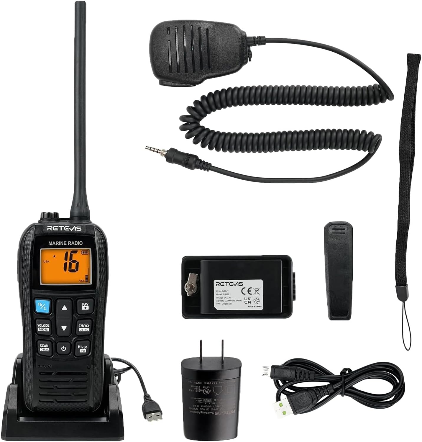 Retevis RM22 Waterproof Handheld Floating Radio (1 Pack) Bundle with 1-pin 3.5mm Shoulder Speaker Mic (1 Pack), USB Charging, NOAA, for Fishing