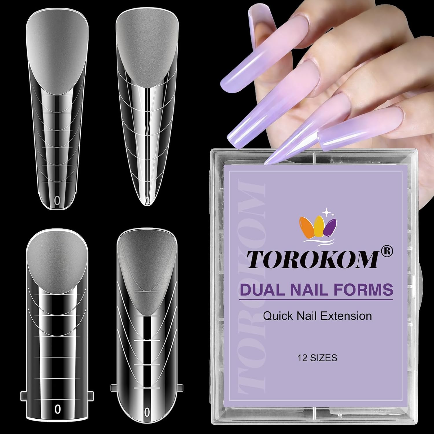 TOROKOM Dual Nail Forms - Poly Nail Gel Molds for Art
