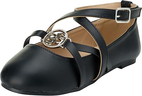 bebe Girls' Dress Shoes - Strappy Ballet Flats with Rhinestone Medallion (Little GirlBig Girl)