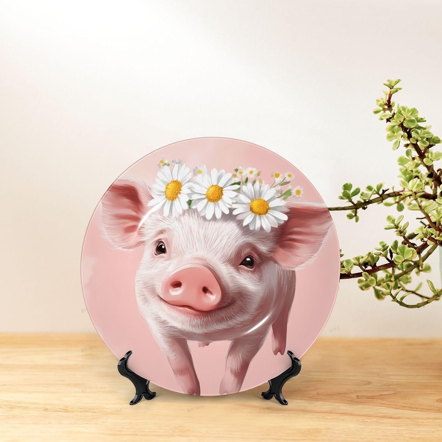 Cute Baby Pig Style Ceramic Plate Display Home Display With Stand Wall Hanging Plate For Home Decor 10 Inch