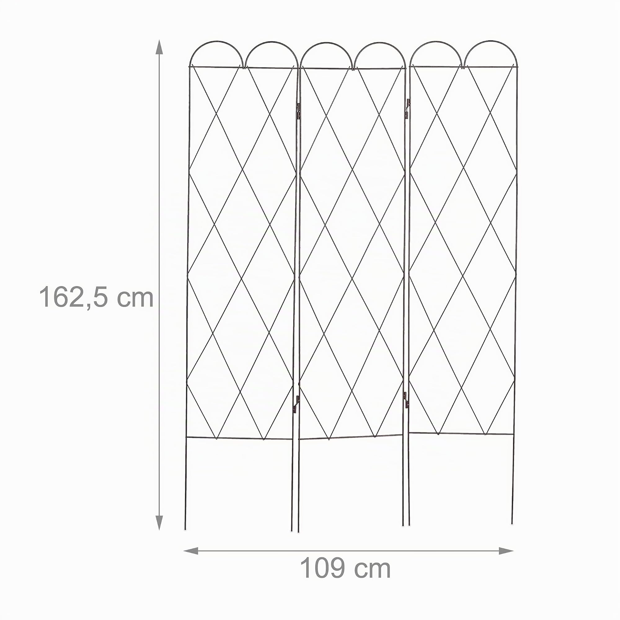 Relaxdays Grigliato per Rampicanti, Griglia da 3 Pannelli, 162,5 cm Altezza, Traliccio per Giardinaggio, Rosso Marrone