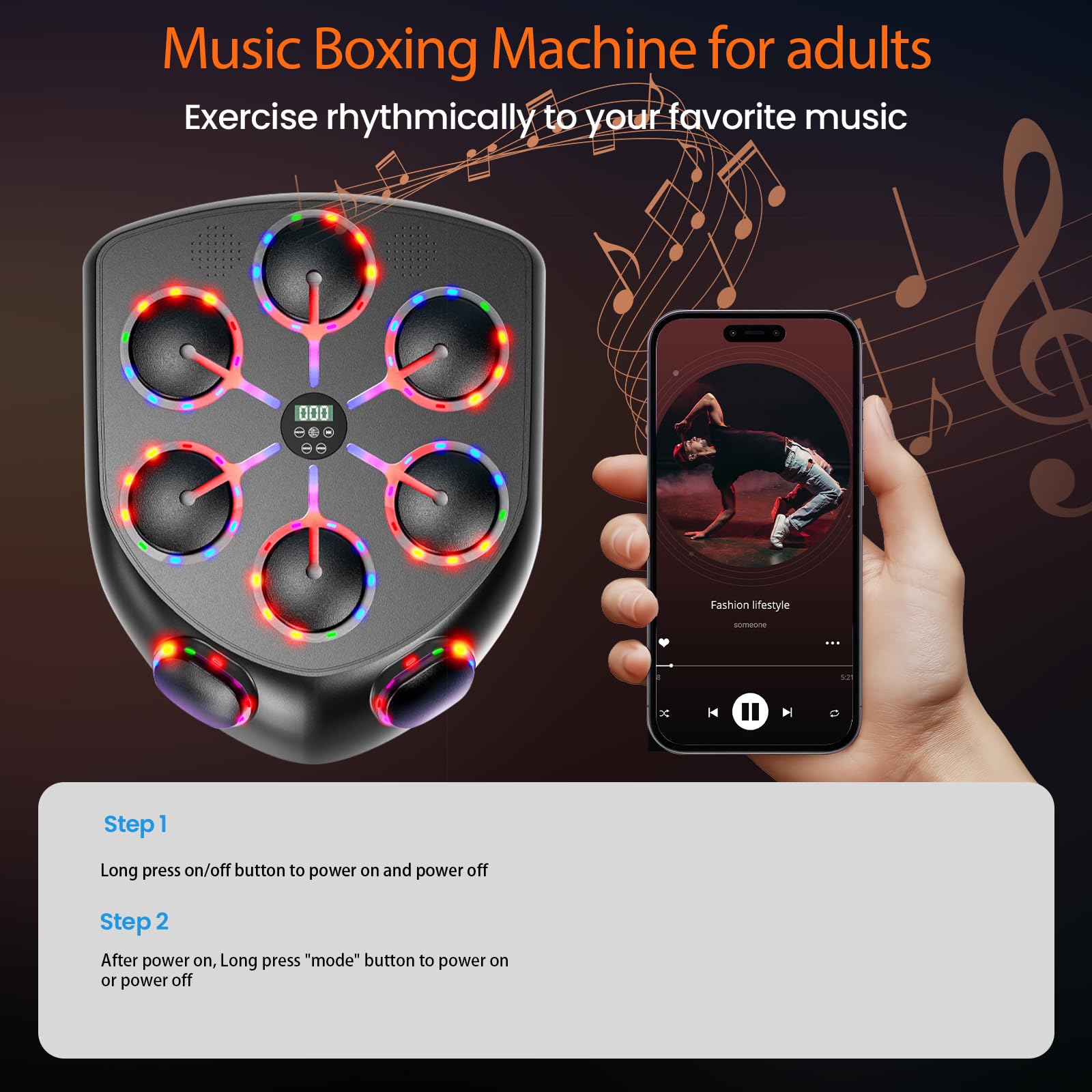 Ark miido Máquina de Boxeo Música Adulto, Music Boxing Machine Bluetooth con Guantes Boxeo para Adulto, 9 Modos de Velocidad Boxeador de Pared Musical para Entrenamiento de Boxeo Familiar