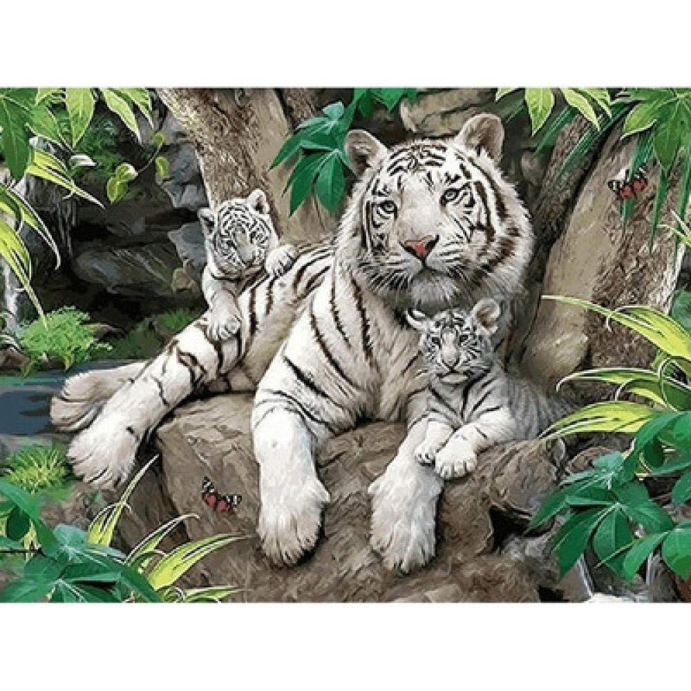 Peinture diamant 5D tigre blanc kit broderie mosaïque jungle 30x40cm