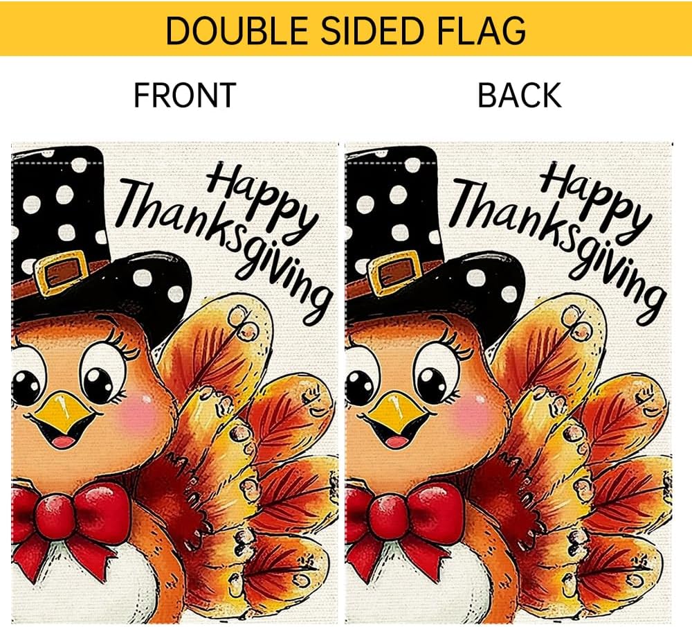 Happy Thanksgiving Garden Flag Double Sided Vertical Burlap Fall Garden Flags Turkey Maple Leaf Autumn Pumpkin Yard Otside Decor 12 x 18 Inch - Image 6