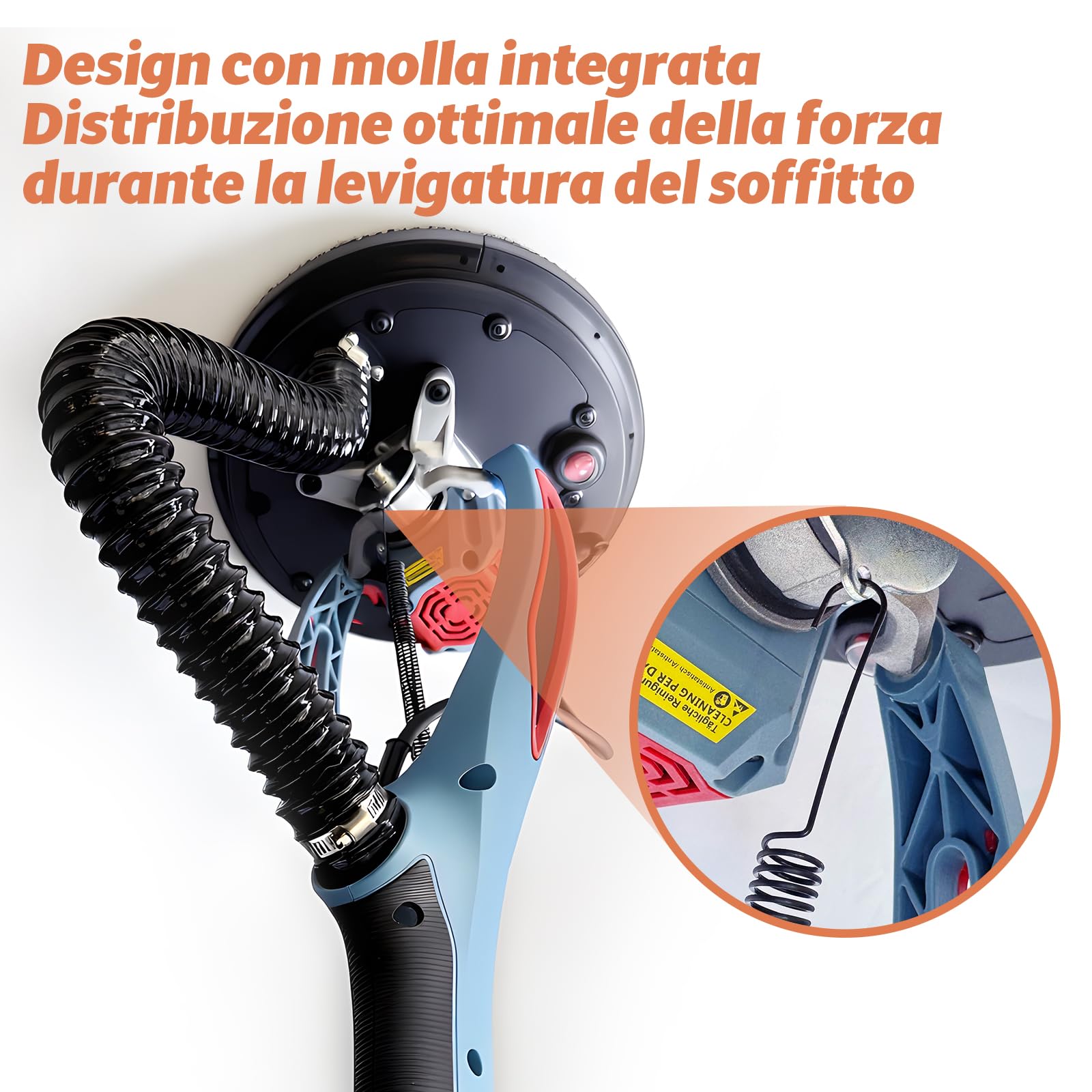 FANZWORK - Smerigliatrice per muro a secco con motore senza spazzole EC, ultra leggera, 900 W, giraffa abrasiva, 2300 giri/min(max), con sistema di aspirazione, illuminazione a LED, incl. dischi