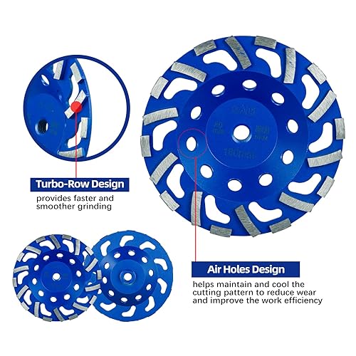 Miniatura 3 de SALI 2 piezas ruedas de esmerilado de concreto de 7 pulgadas, 20 segmentos de diamante Turbo, eje 5/8-11, rueda de esmerilado de diamante apta para