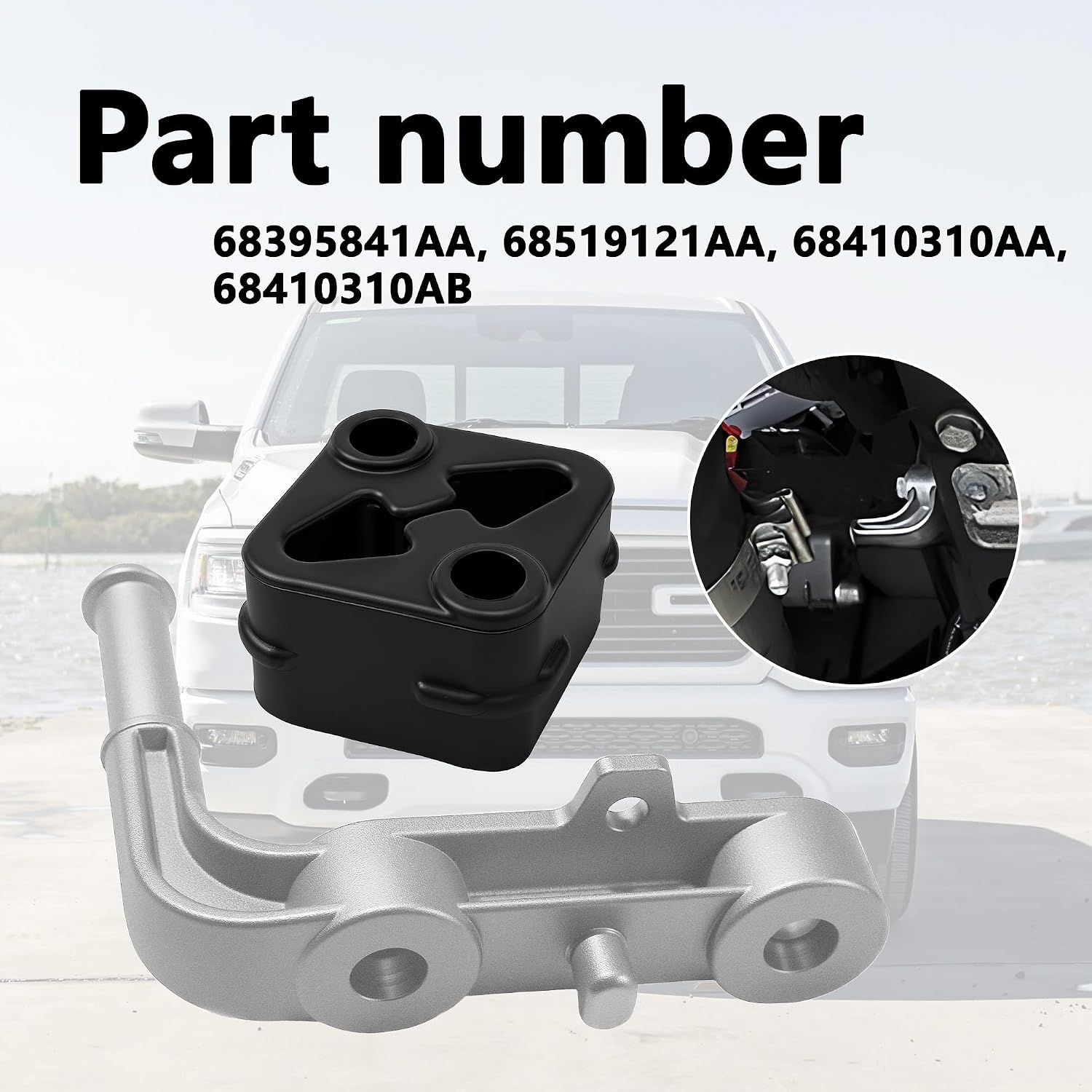 Rear Right Exhaust Bracket & Rubber Isolator Set - Compatible with 2019-2025 Ram 1500 (3.0L/3.6L/5.7L/6.2L) - Passenger Side Replacement for 68395841AA,68519121AA ,68410310AA ,68410310AB