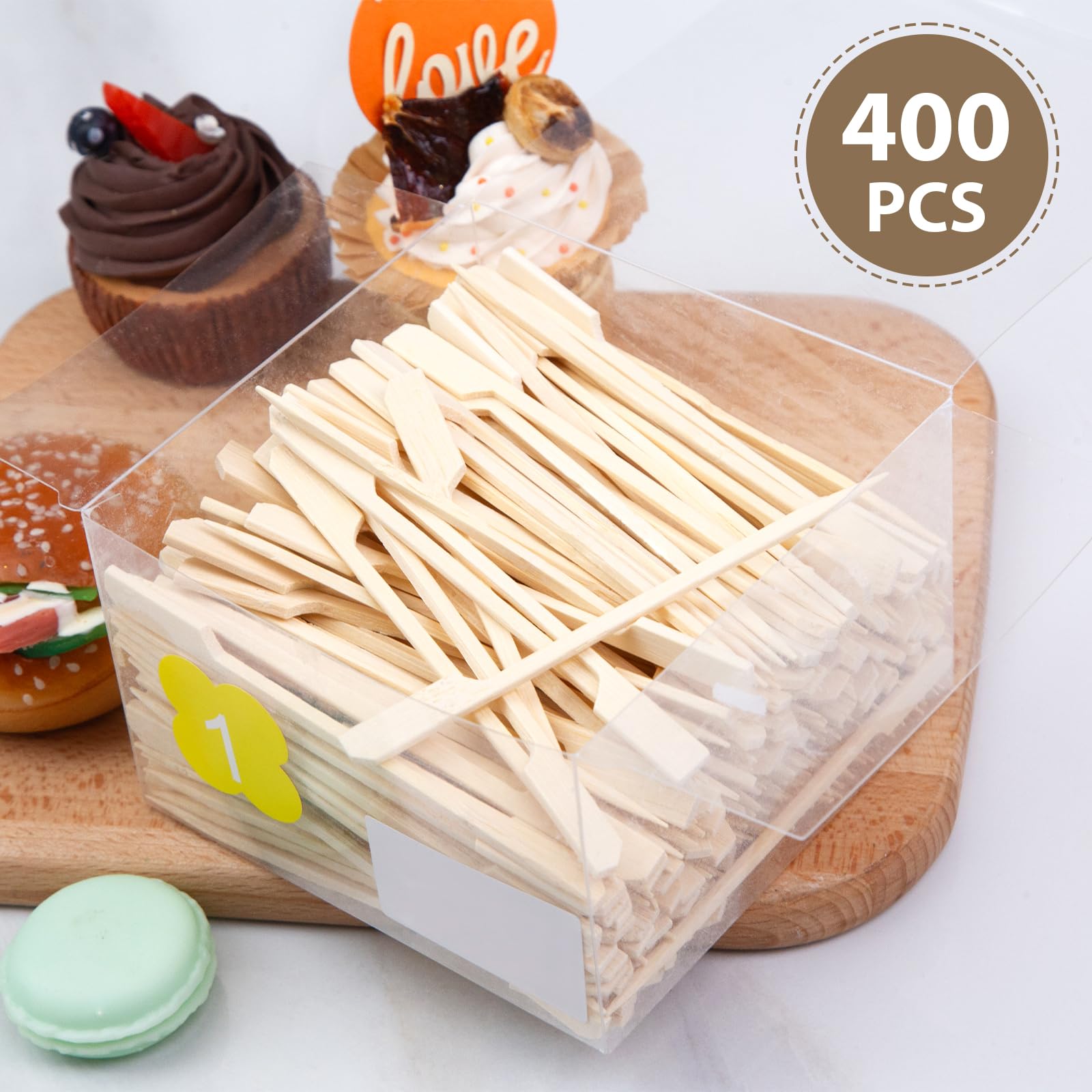 HAKSEN 400 púas de paleta de bambú, pinchos de paleta de bambú de 4.7 pulgadas, palillos de dientes de bambú para aperitivos, sándwich, caramelos, manzana, cócteles