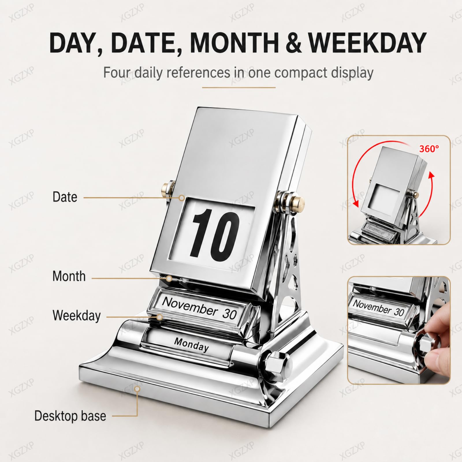 Mechanischer Tischkalender Im Retro-Stil Aus Metalllegierung Mit Umklappbaren Seiten, Drehbar, Aus Zinklegierung, Für Büro, Arbeitszimmer Und Empfangsbereich