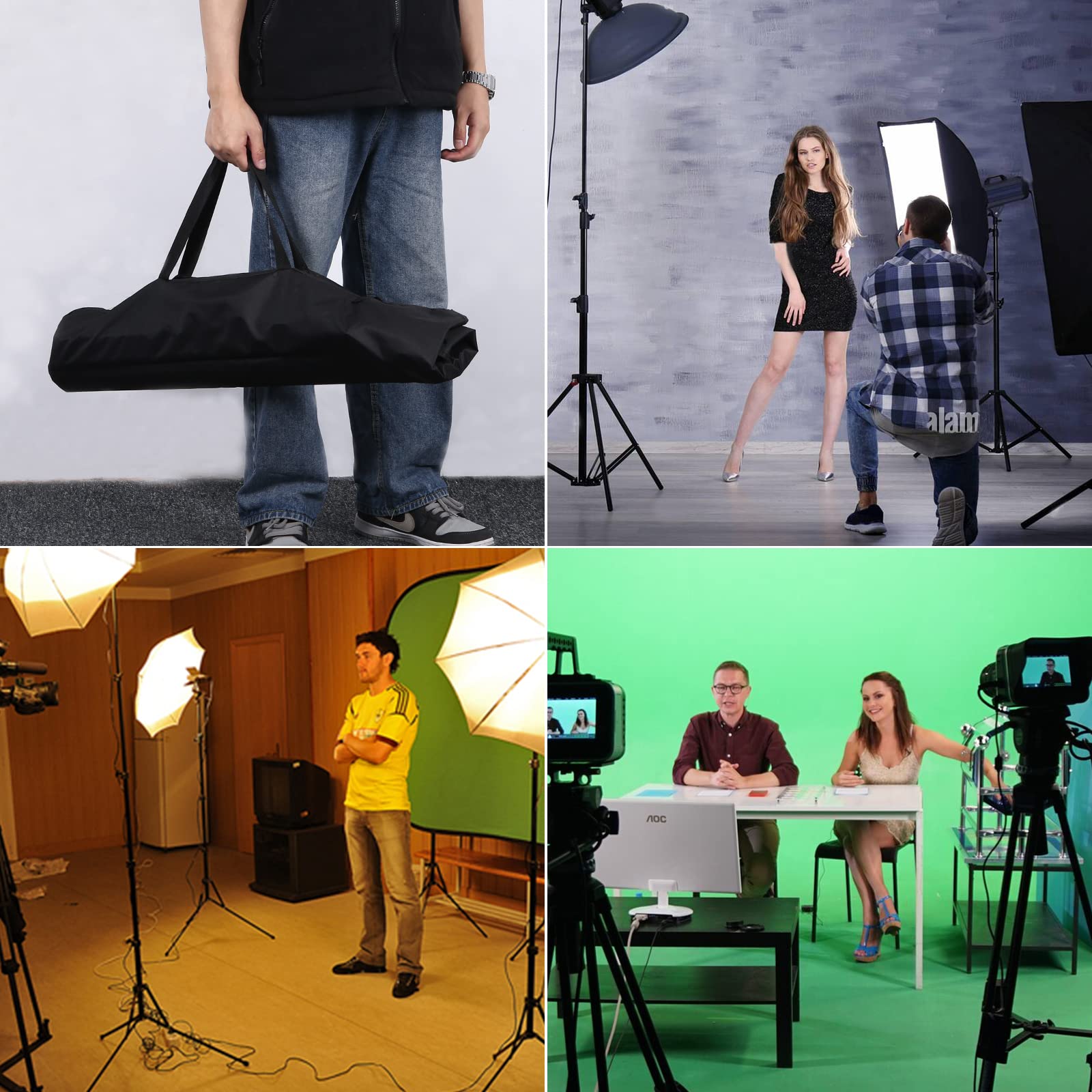 Supporto Fondale Fotografico Regolabile 2x3m, Supporto di Fondale Fotografico, Alto Sfondo Regolabile Staffa, kit di supporto per sfondo con 4 Morsetti di Sfondo, Borsa per Fotografia.