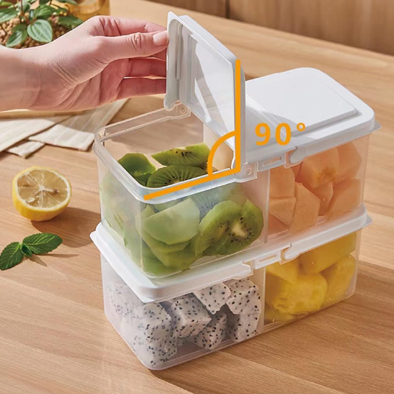 Stysol Fridge Storage Boxes With Lid And 2 Partition Space Saver Multi Section Bins Fridge Organizers Storage Box Set Freezer Container Box (Pack of 4)