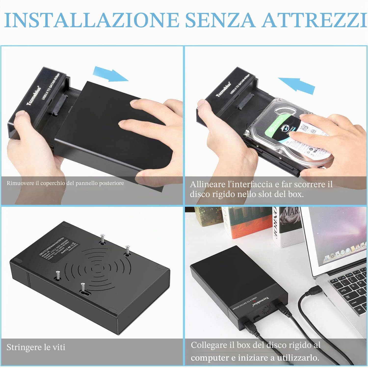 Case Esterno Disco Rigido 3,5 Hard Disk Enclosure USB 3.0 per 2,5/3,5 Pollici SATA HDD SSD Fino a 22TB, con Alimentatore 12V/3A Cavo USB A/C, Supporto UASP Funzione Sonno Automatica (TCC-S8)