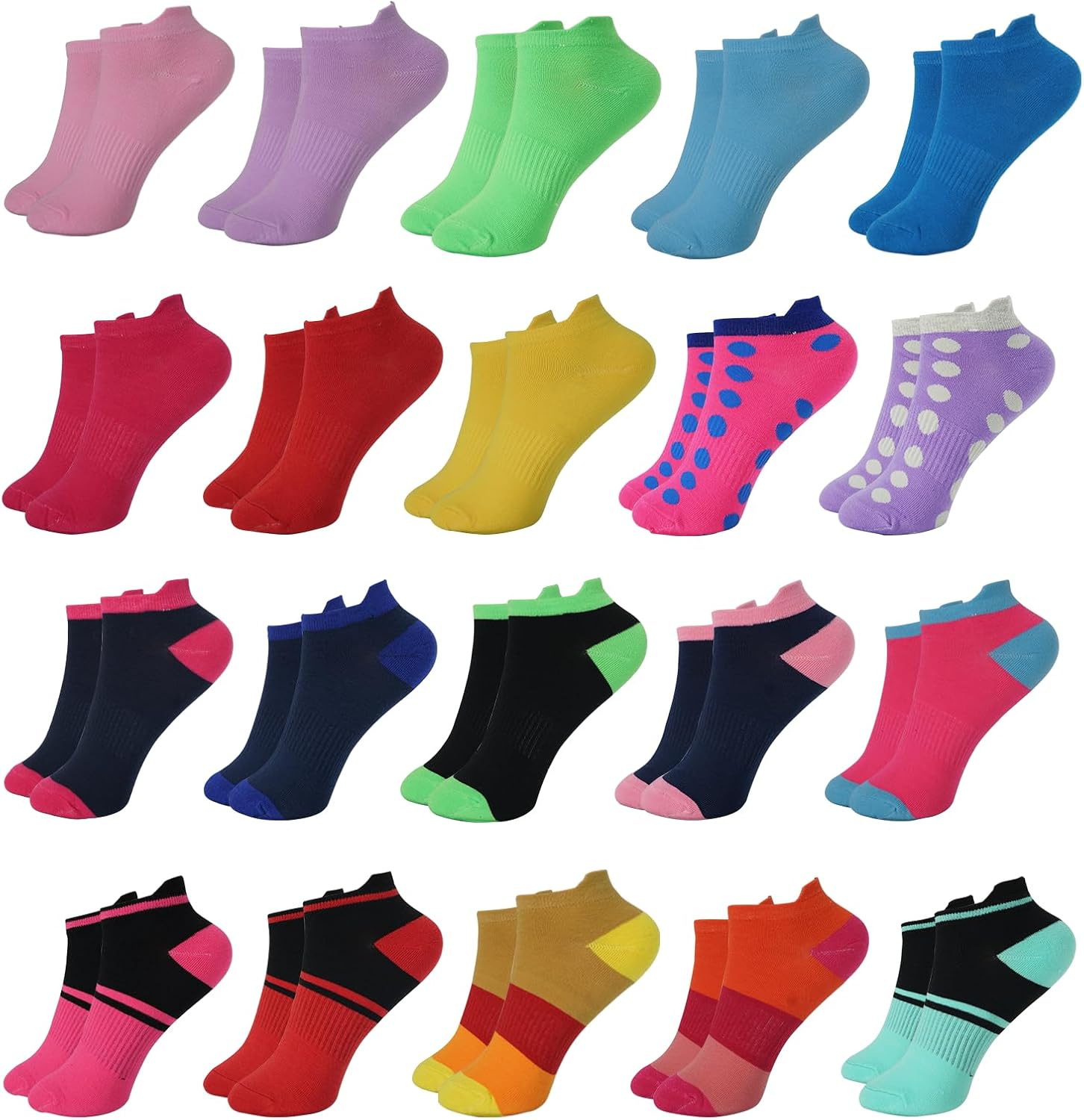 20 Pairs Ankle Socks for Women,No Show Cotton Womens Socks,Size 9-11