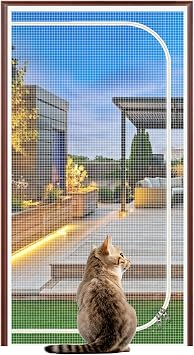 Zipper Cat Screen Door Heavy Duty Cat Proof Door Screen with Zip Pet Protection Guard Mesh Curtain Self-Adhesive Easy Install No Drilling Need White