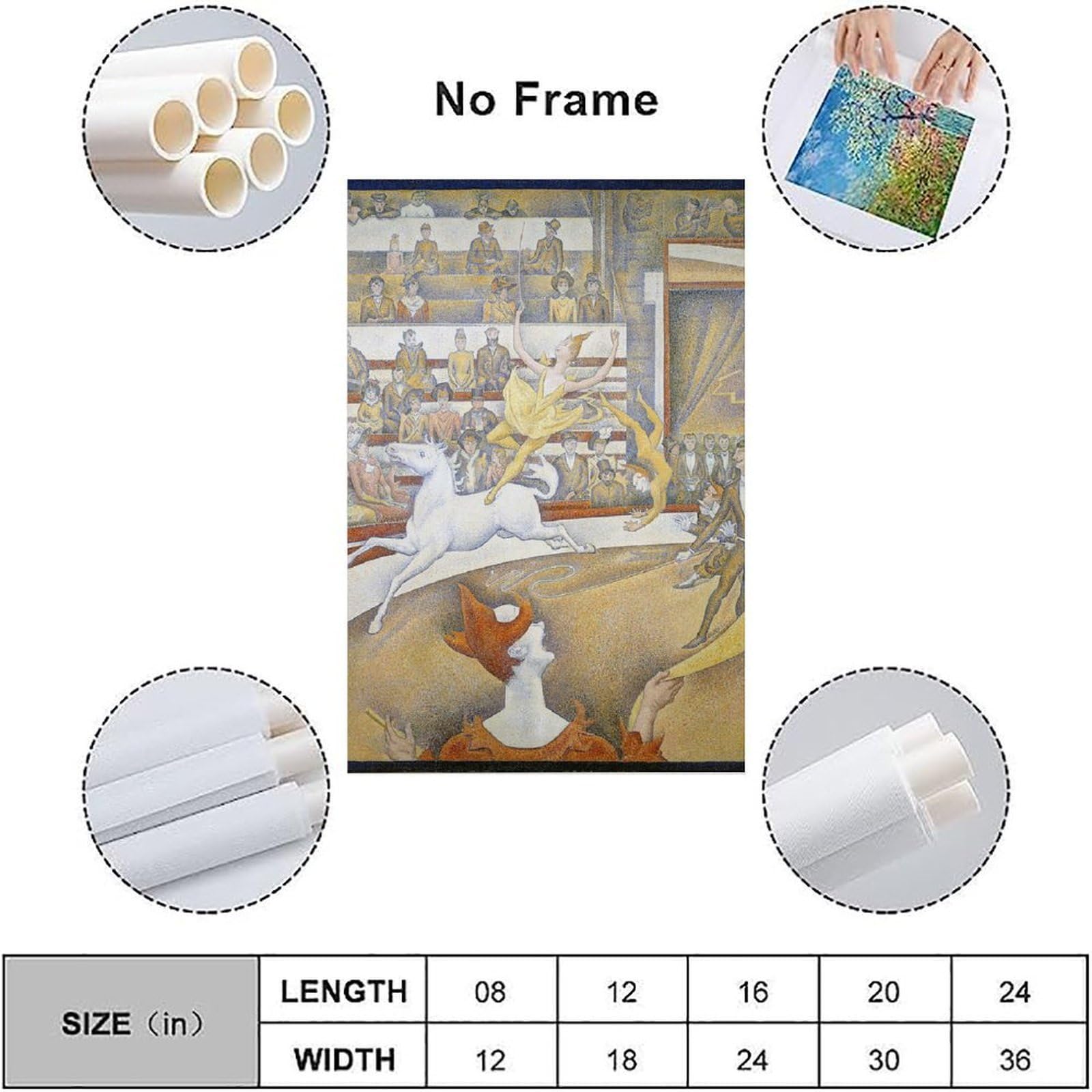 generisch The Circus by Georges Seurat, impresiones en lienzo modernas, pinturas decorativas para habitación de niños o niñas, murales para sala de estar y pinturas con motivos navideños 20 x 30