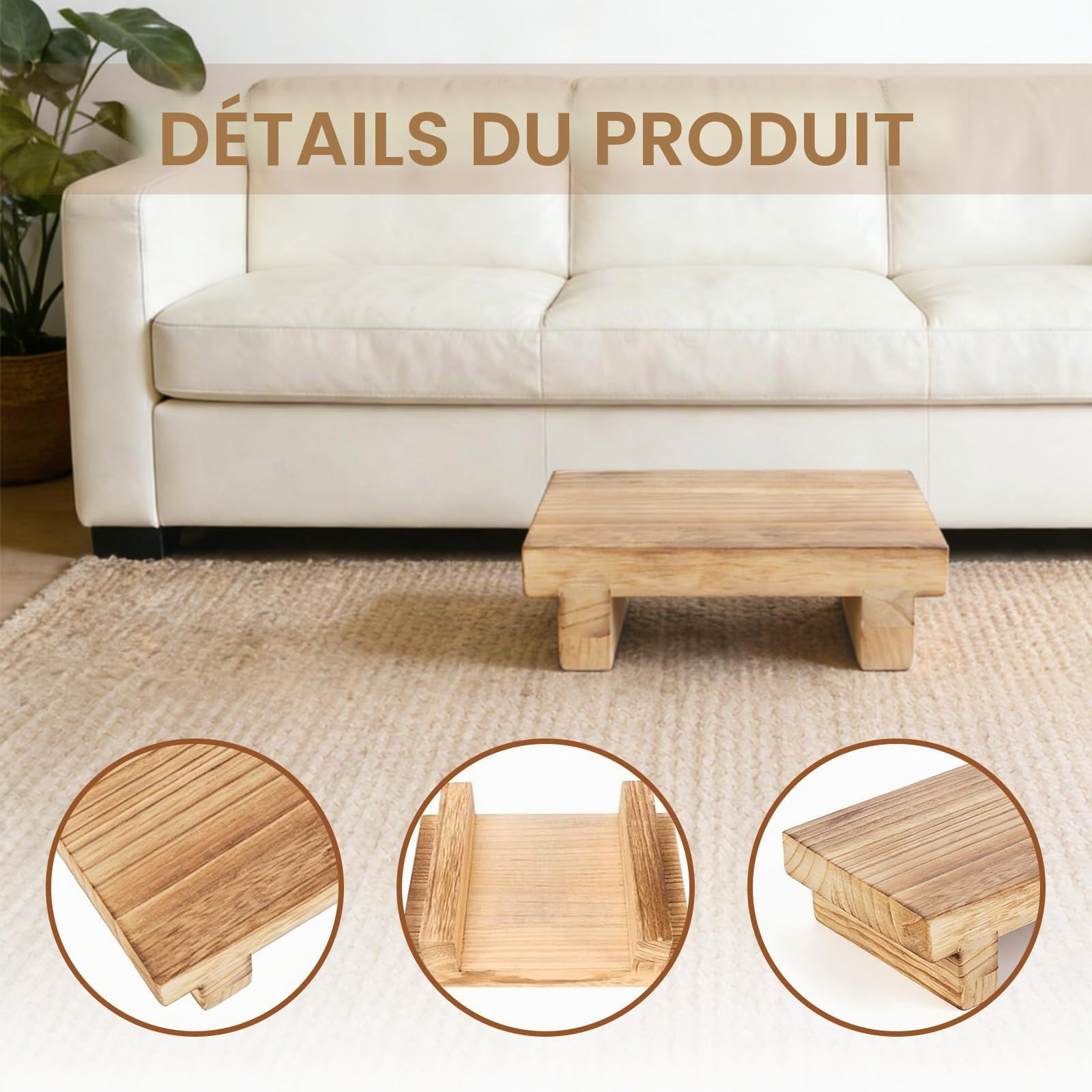 Tabouret marchepied en bois 21 x 18 x 7 cm - Repose-pieds multifonction Paulownia - Vintage - Repose-pieds sous le bureau - Pour salle de bain, cuisine, table de chevet