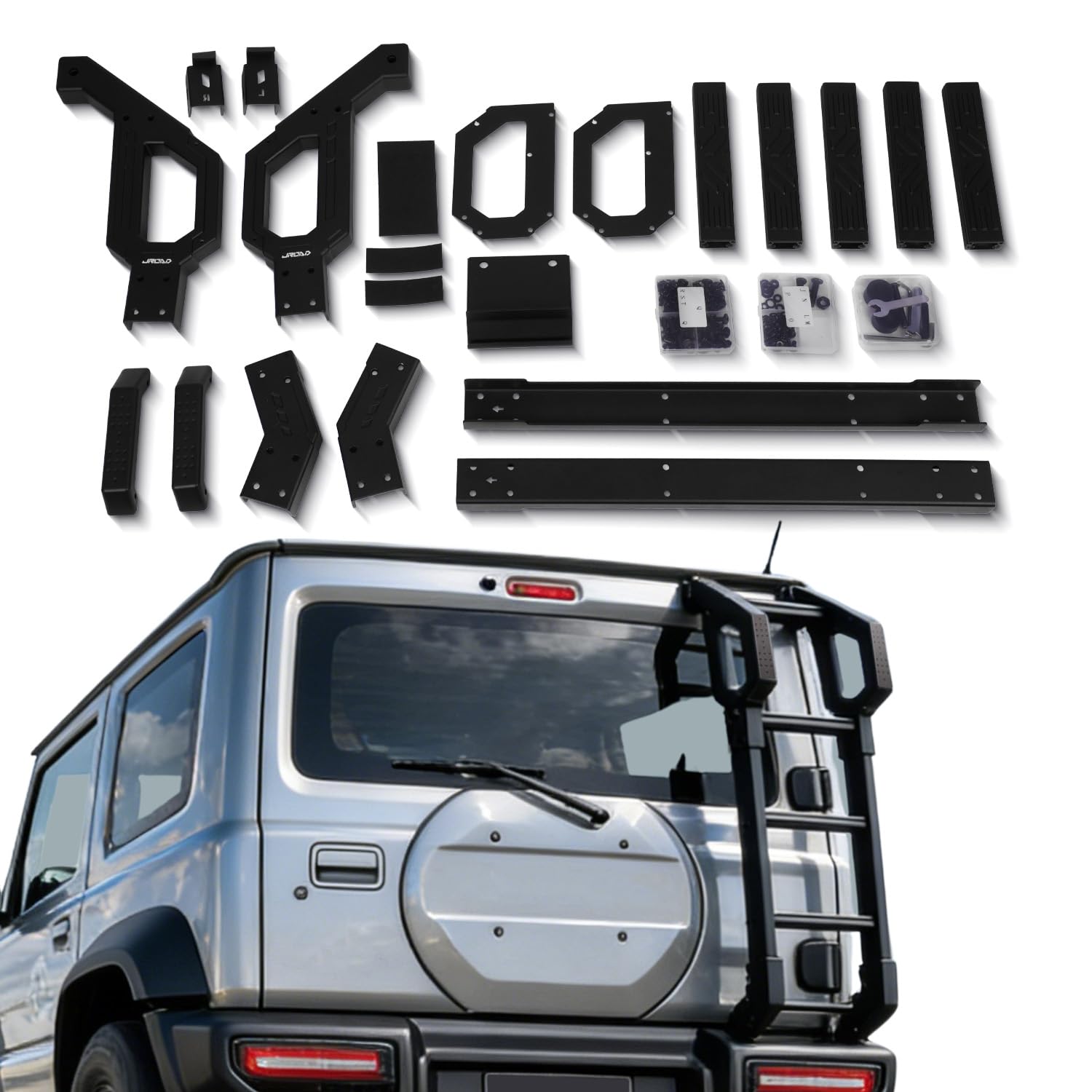 Heckklappenleiter kompatibel mit Suzuki Jimny Sierra JB64 JB74 2018–2024, Hecktür-Kletterverkleidungszubehör, Geländeleiter, Leichtes Aluminiumlegierungsmaterial