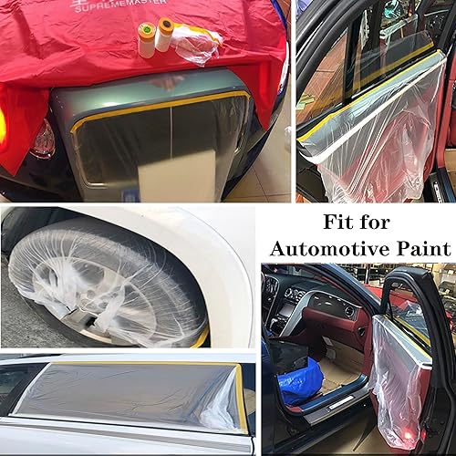 Miniatura 5 de Paquete de 3 cintas y cortinas, película adhesiva precintada, papel adhesivo de pintura para cubrir zócalos, marcos, automóviles y carrocería (66